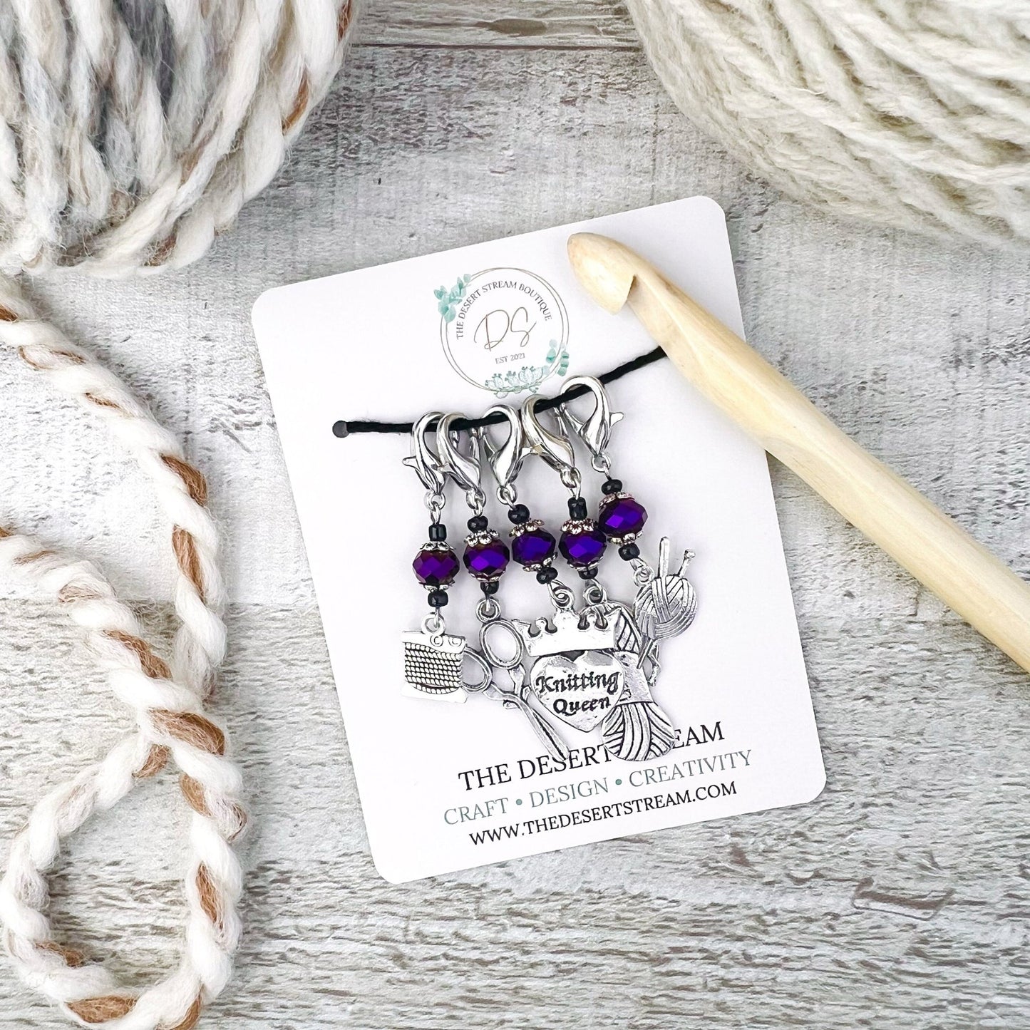 Knit Queen Stitch Markers Set - Knitting and Crochet - The Desert Stream Stitch