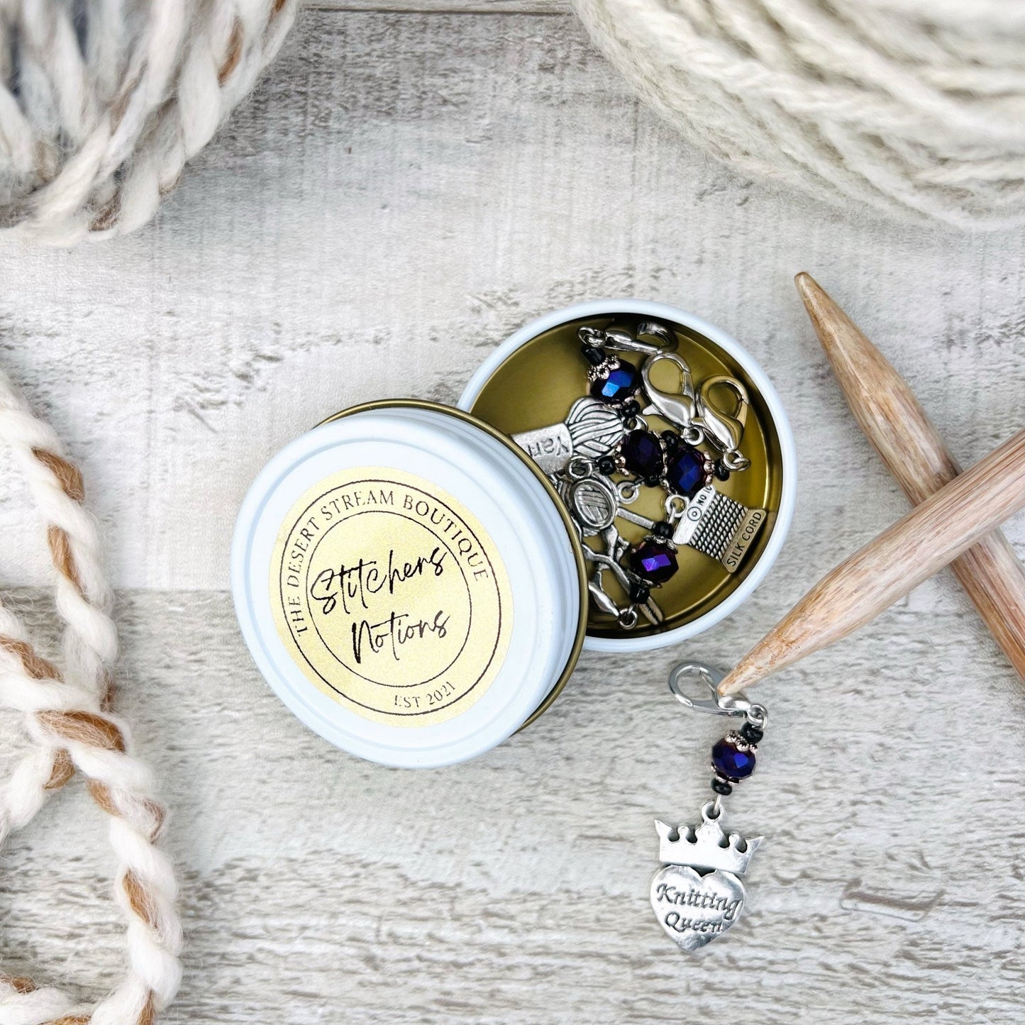 Knit Queen Stitch Markers Set - Knitting and Crochet - The Desert Stream Stitch