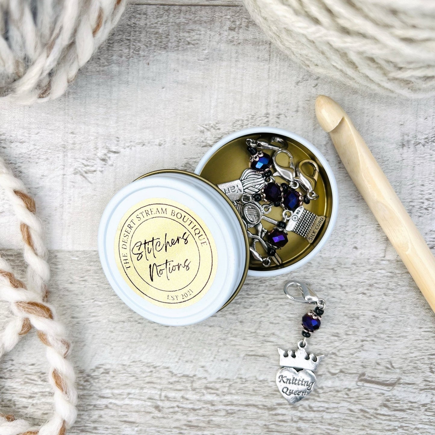 Knit Queen Stitch Markers Set - Knitting and Crochet - The Desert Stream Stitch