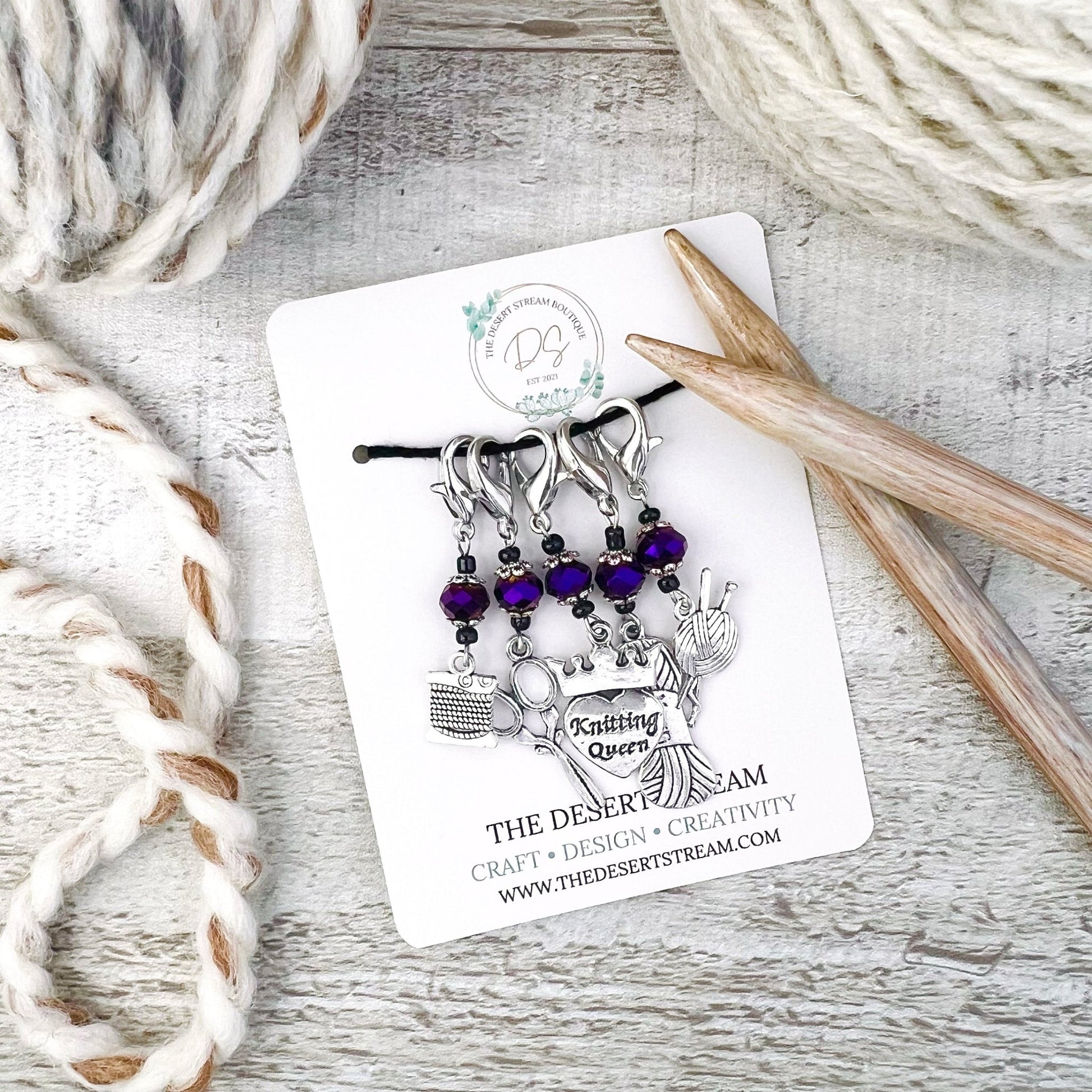 Knit Queen Stitch Markers Set - Knitting and Crochet - The Desert Stream Stitch