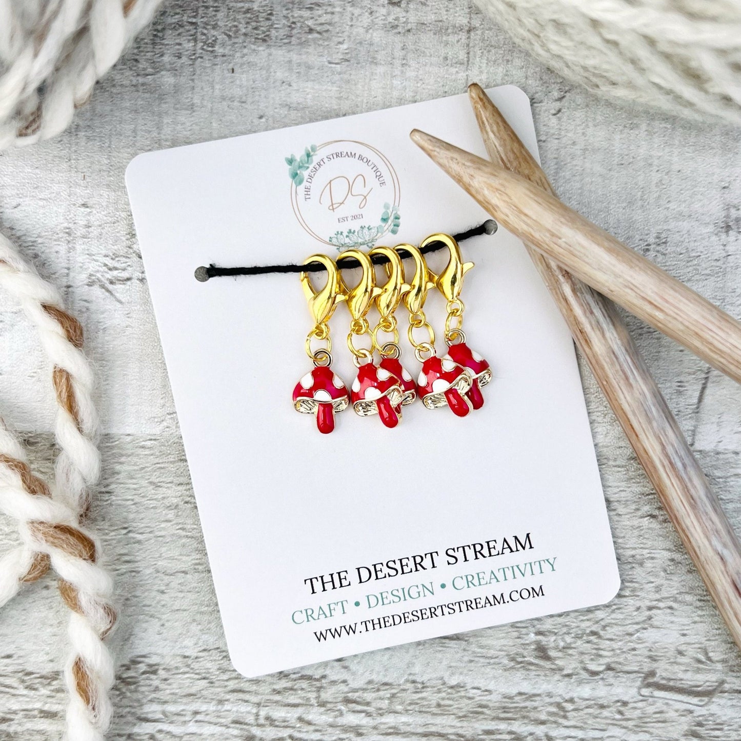 Mushroom Stitch Markers Set - Knitting and Crochet - The Desert Stream Stitch