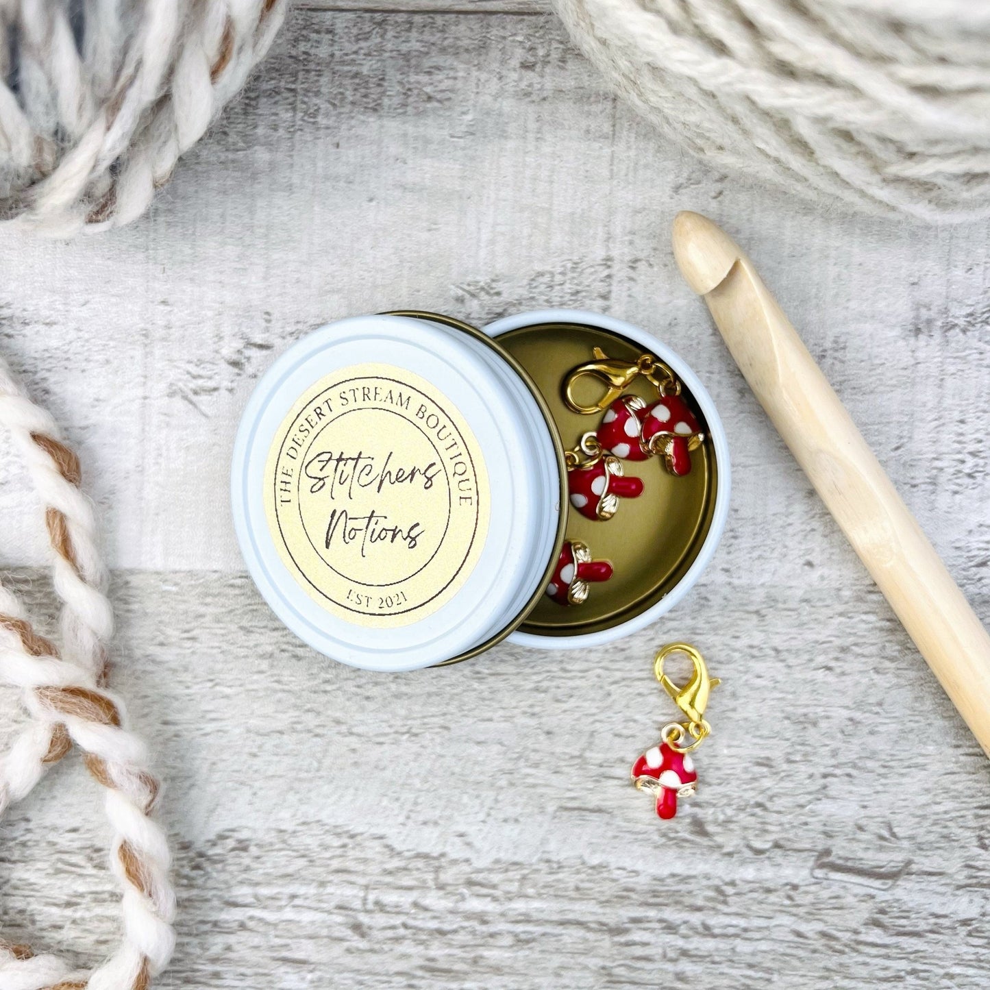 Mushroom Stitch Markers Set - Knitting and Crochet - The Desert Stream Stitch