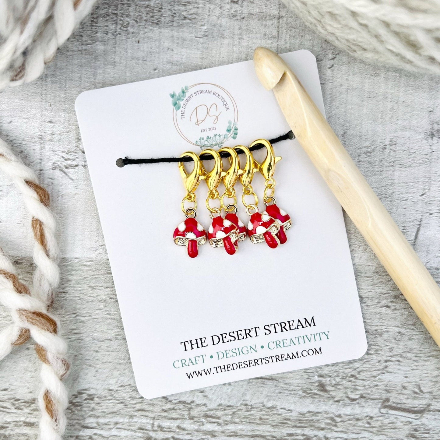 Mushroom Stitch Markers Set - Knitting and Crochet - The Desert Stream Stitch