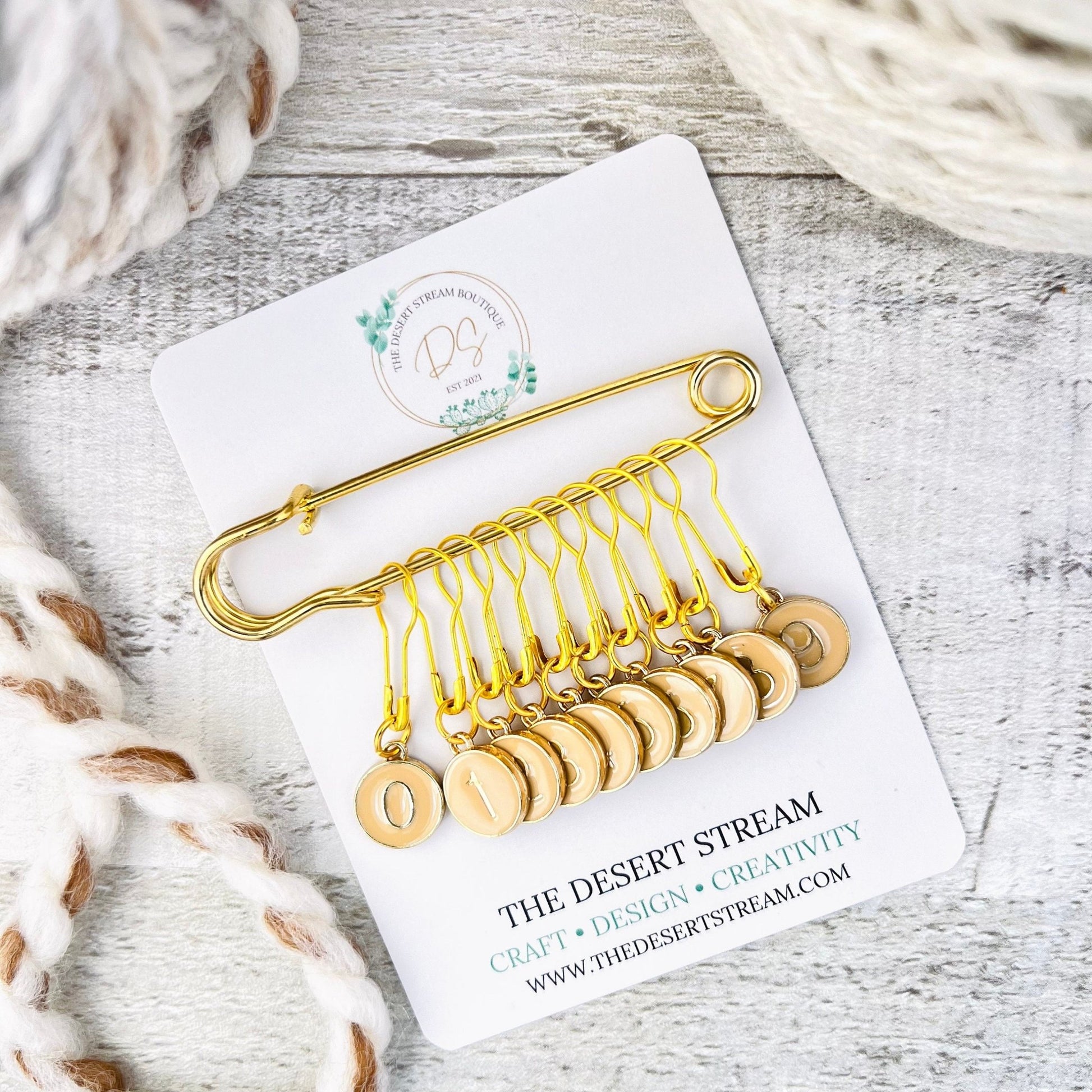 Numbered Stitch Markers Set for Knitting and Crochet - The Desert Stream Stitch