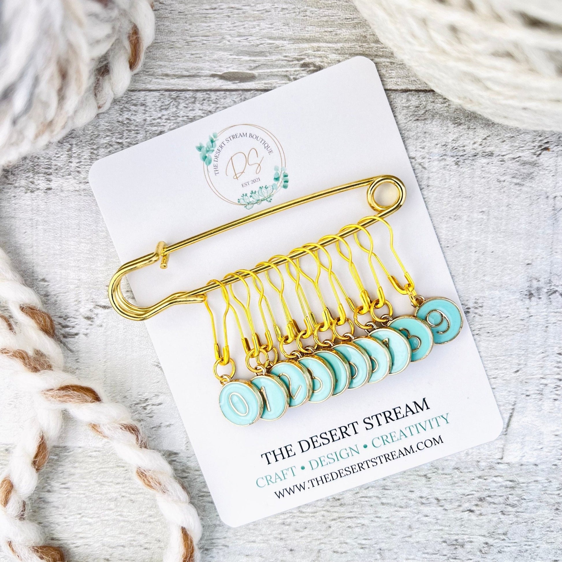 Numbered Stitch Markers Set for Knitting and Crochet - The Desert Stream Stitch