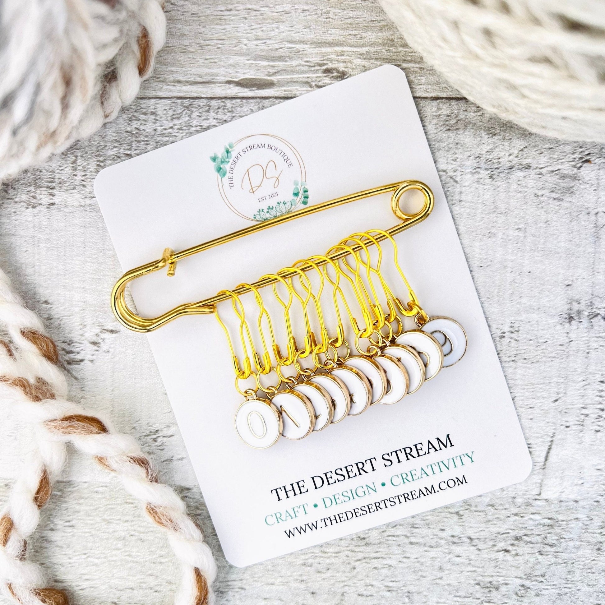 Numbered Stitch Markers Set for Knitting and Crochet - The Desert Stream Stitch