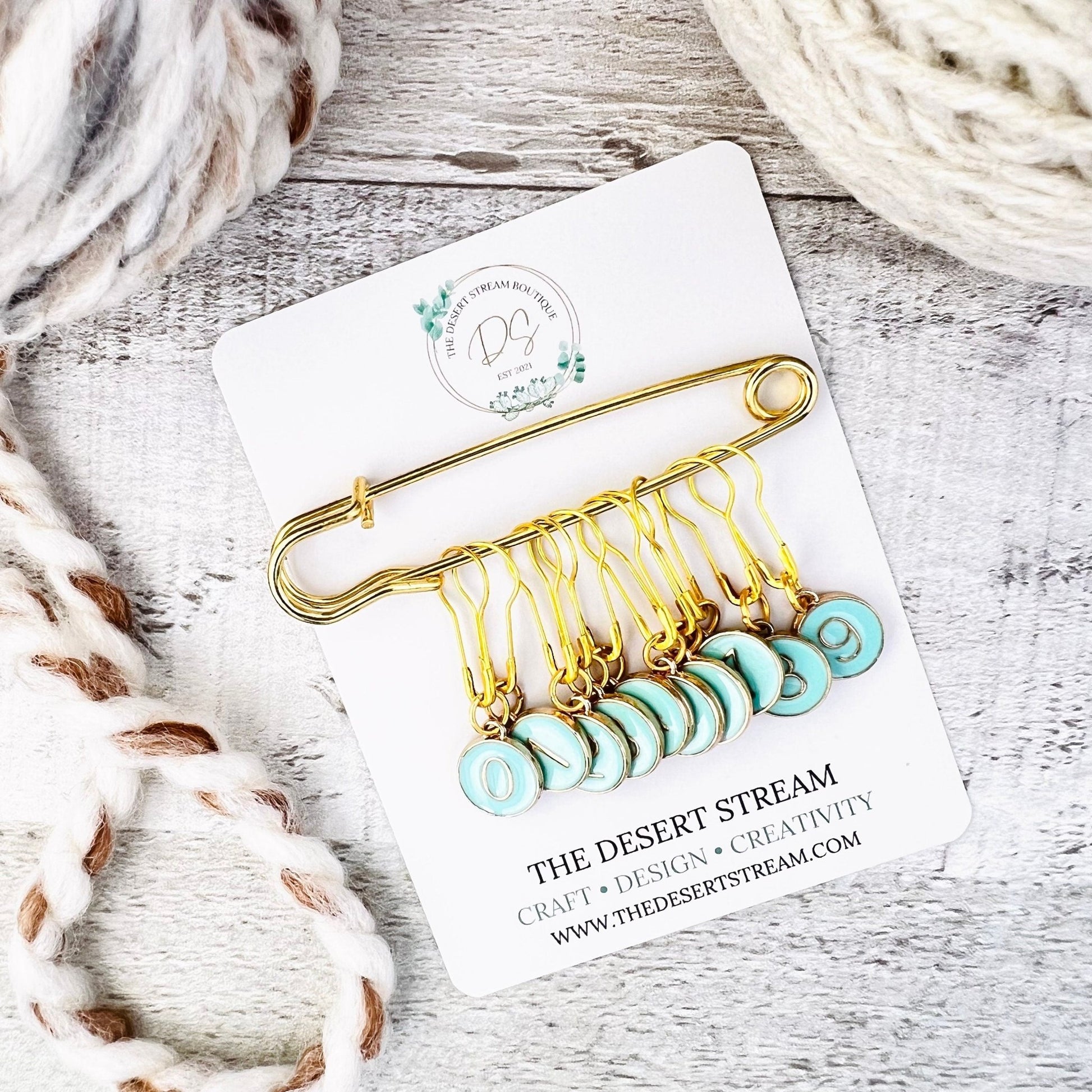 Numbered Stitch Markers Set for Knitting and Crochet - The Desert Stream Stitch