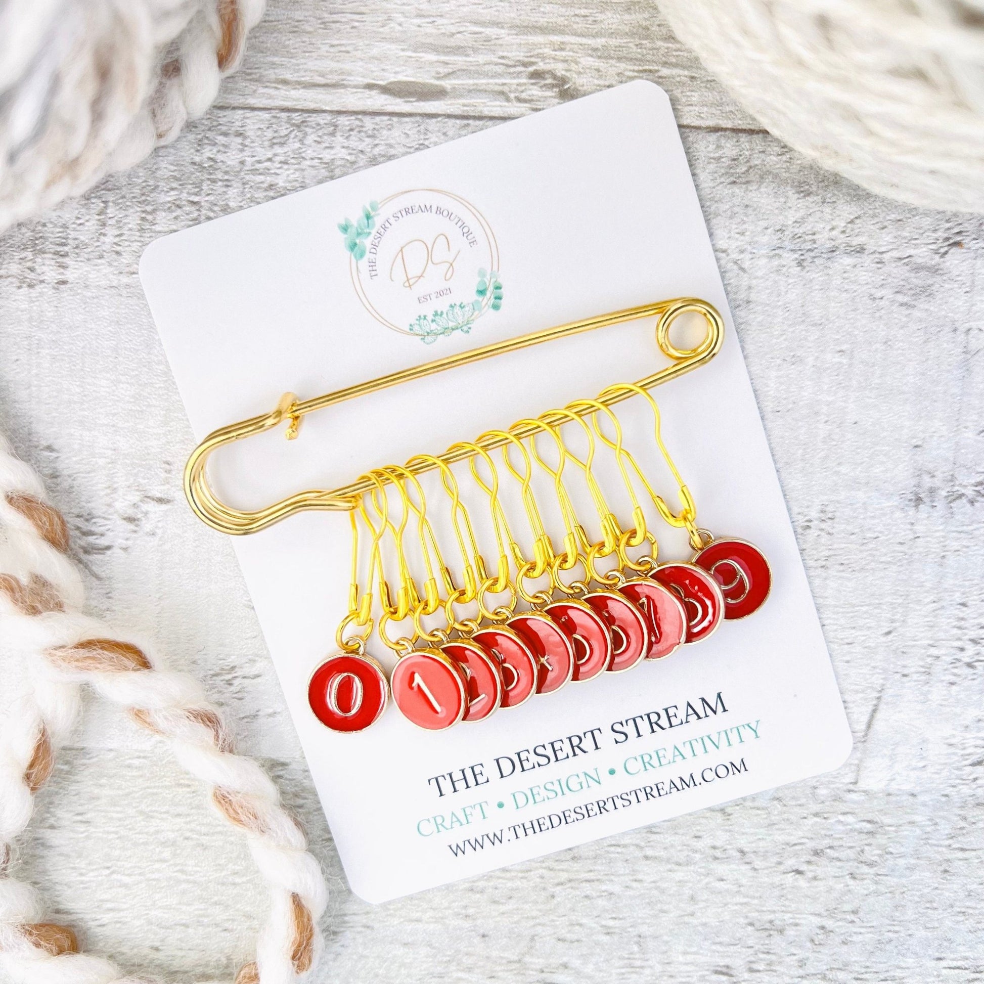 Numbered Stitch Markers Set for Knitting and Crochet - The Desert Stream Stitch