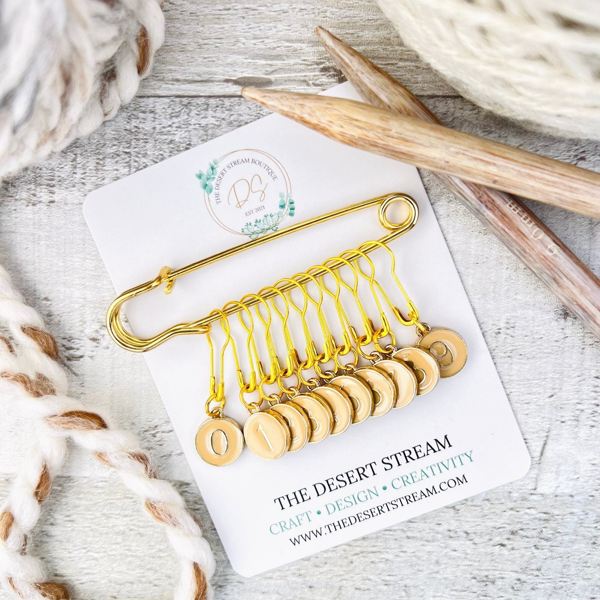 Numbered Stitch Markers Set for Knitting and Crochet - The Desert Stream Stitch