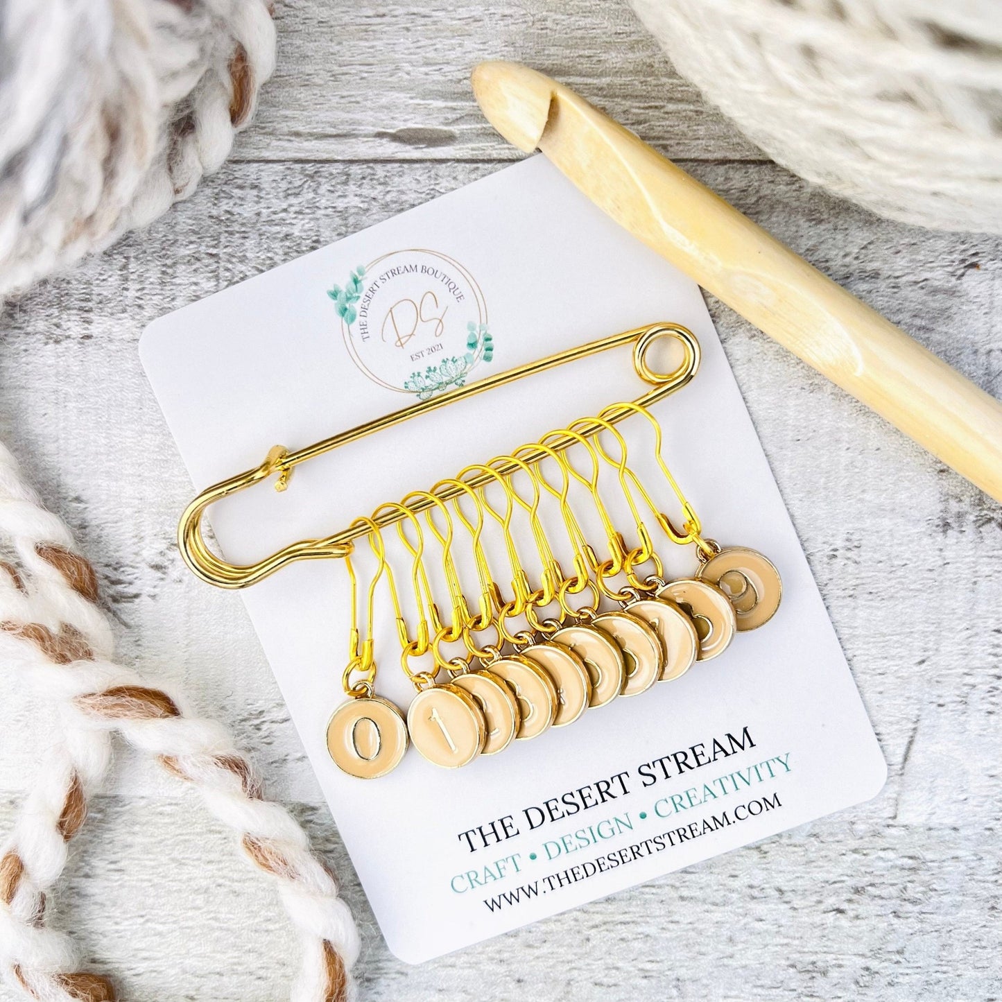 Numbered Stitch Markers Set for Knitting and Crochet - The Desert Stream Stitch