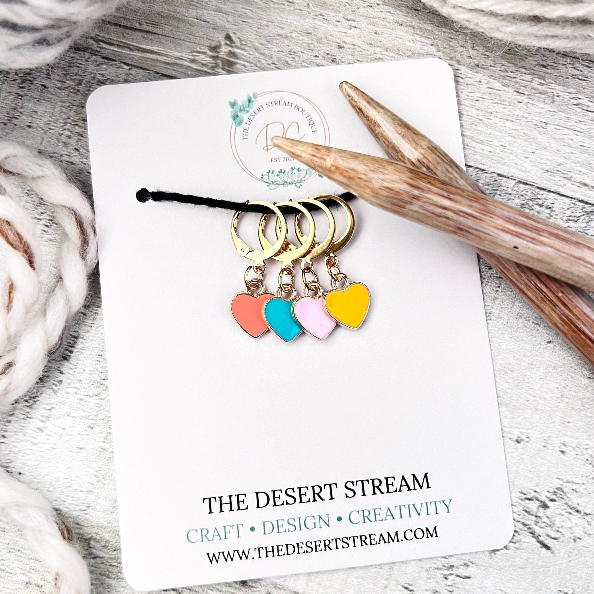 Pastel Heart Stitch Markers - The Desert Stream Stitch