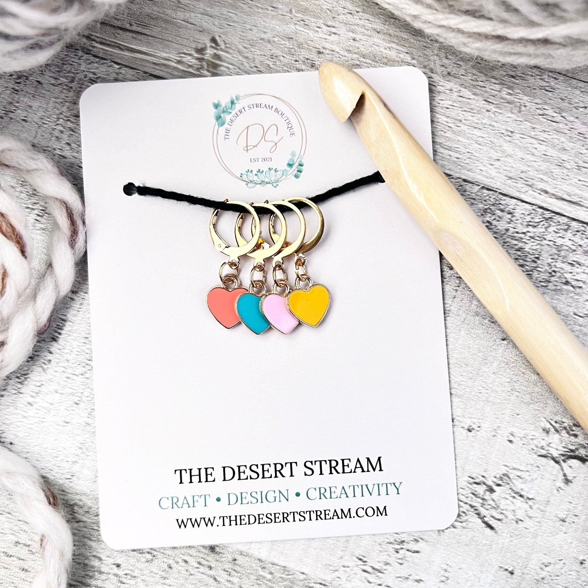 Pastel Heart Stitch Markers - The Desert Stream Stitch