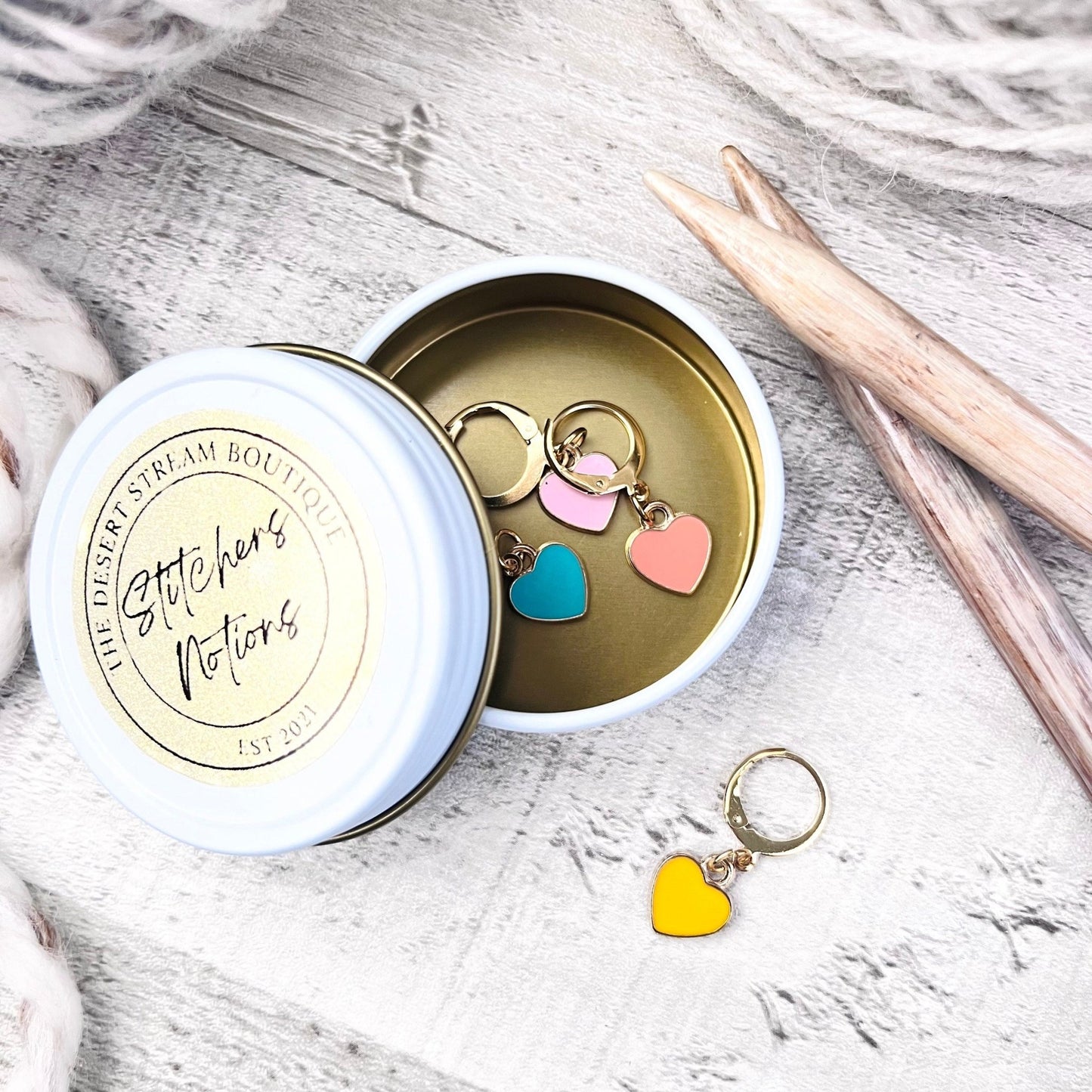 Pastel Heart Stitch Markers - The Desert Stream Stitch