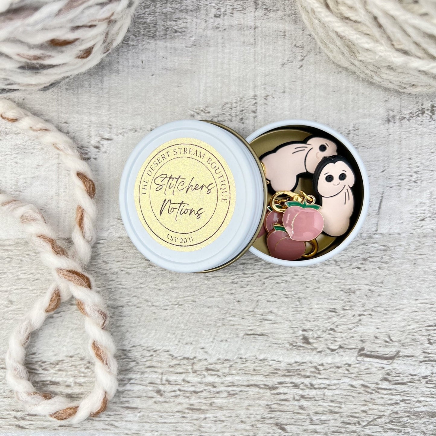 Penis & Peach Knitting Notions Tin Set - The Desert Stream Stitch