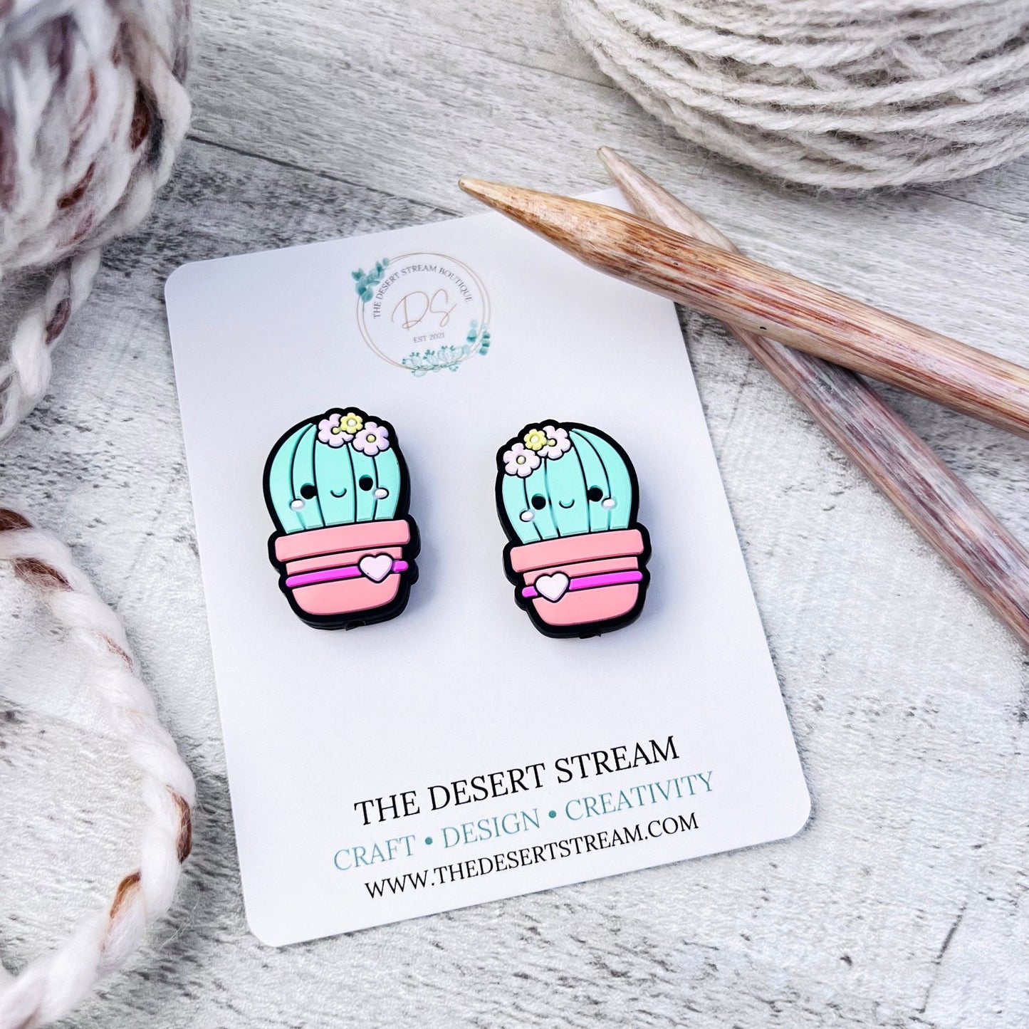 Potted Cactus Stitch Stoppers Knitting Needle Point Protectors - The Desert Stream Stitch
