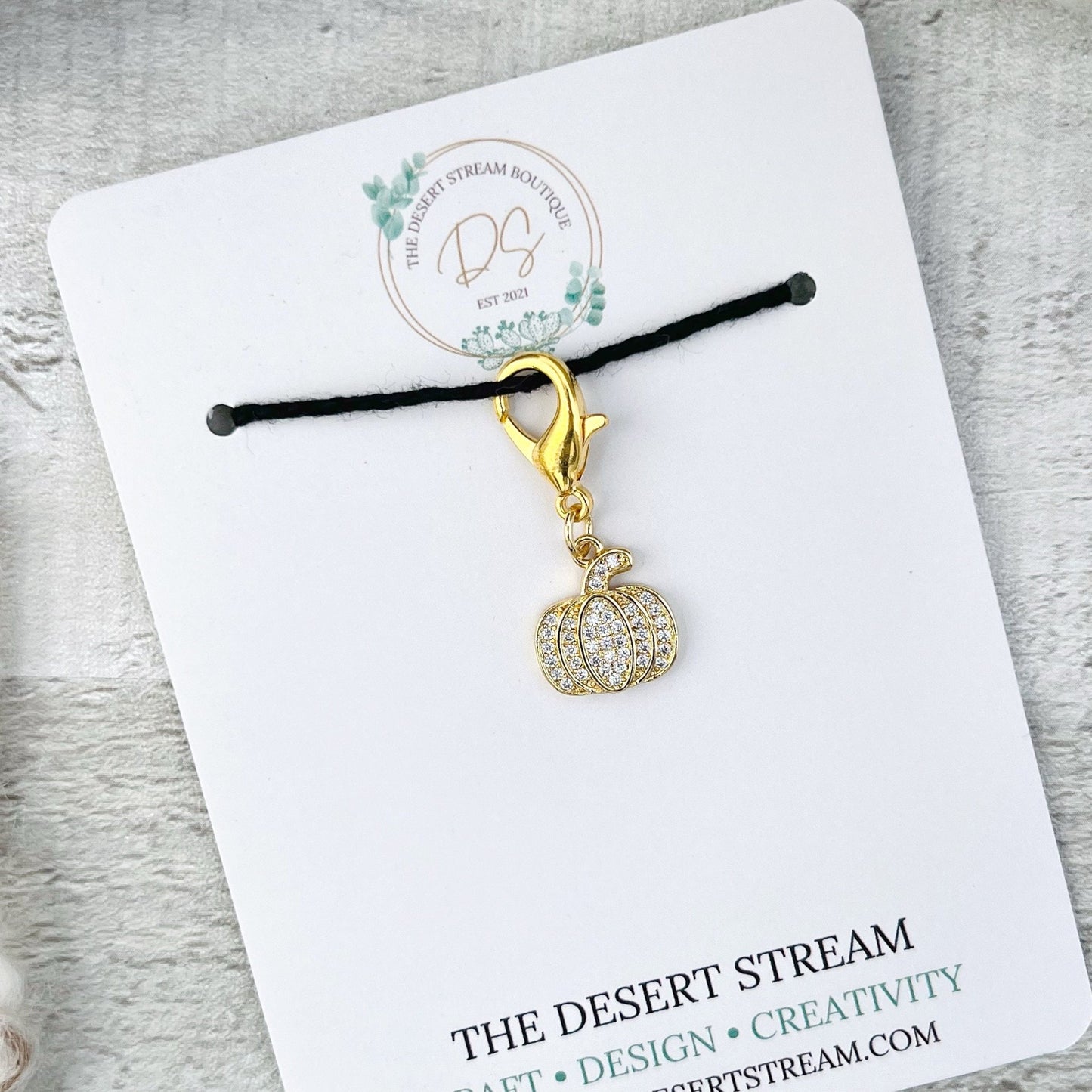 Pumpkin Stitch Marker - Luxe Limited Collectors Edition - Cubic Zirconia - The Desert Stream Stitch