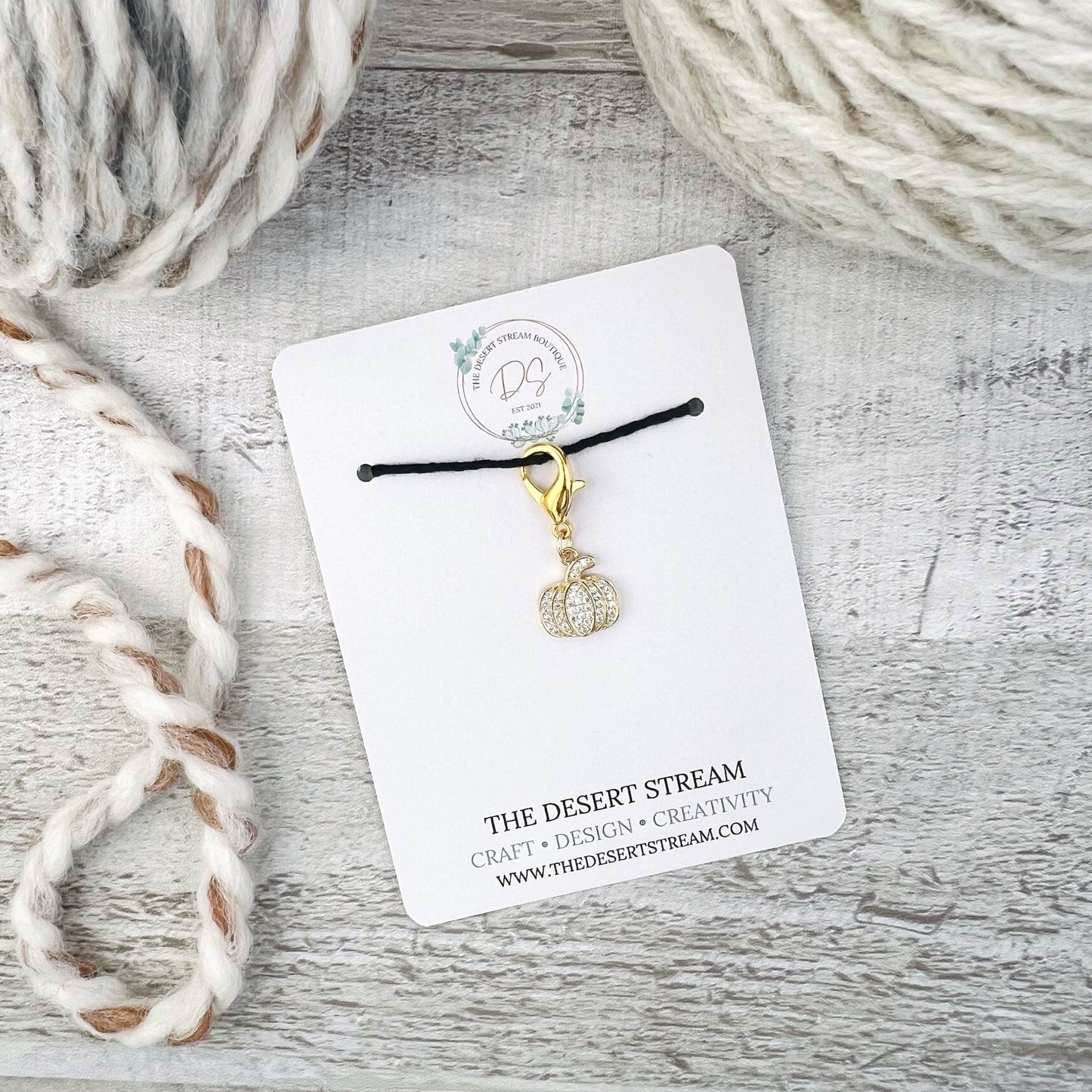 Pumpkin Stitch Marker - Luxe Limited Collectors Edition - Cubic Zirconia - The Desert Stream Stitch