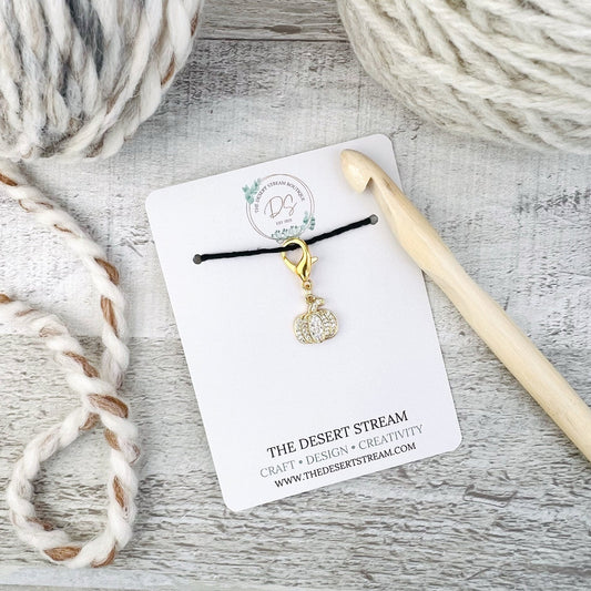 Pumpkin Stitch Marker - Luxe Limited Collectors Edition - Cubic Zirconia - The Desert Stream Stitch