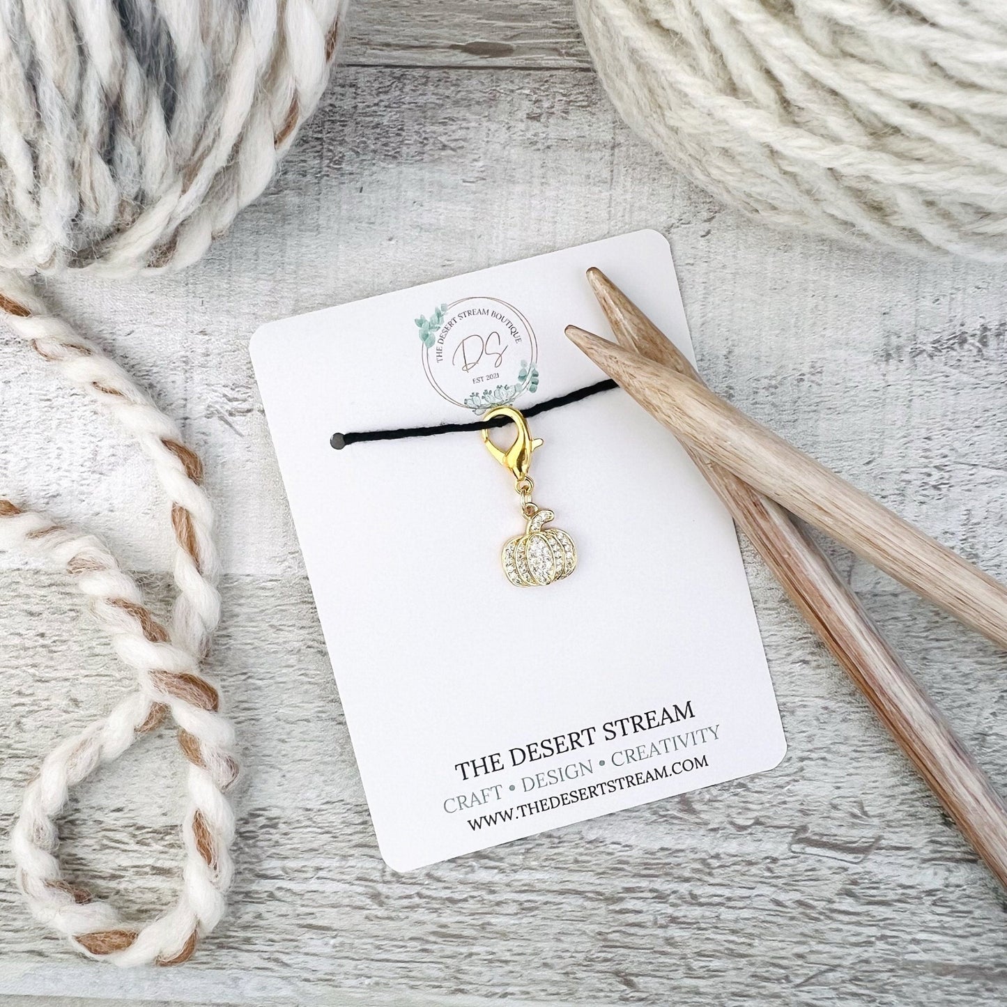 Pumpkin Stitch Marker - Luxe Limited Collectors Edition - Cubic Zirconia - The Desert Stream Stitch