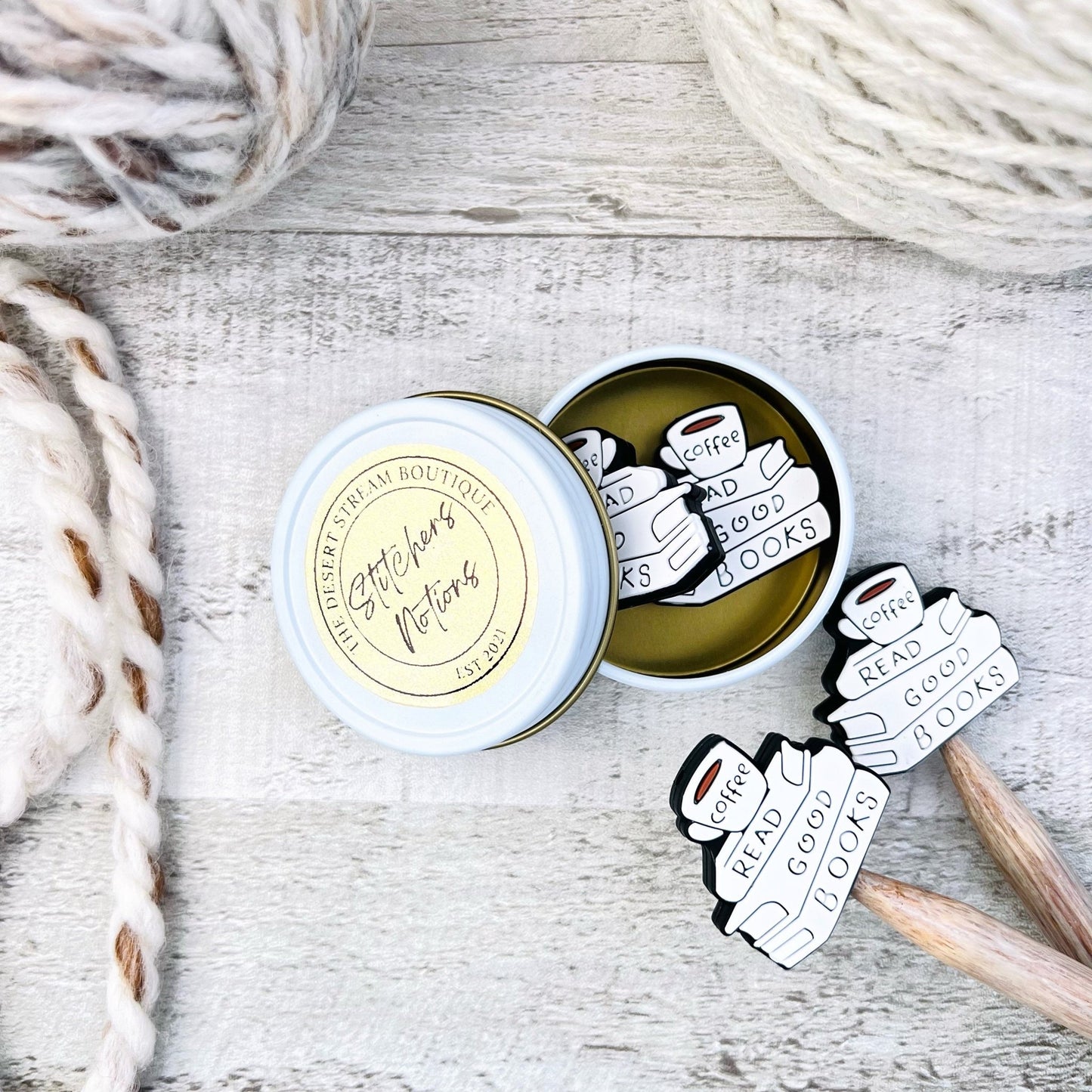 Read Books Stitch Stoppers Knitting Needle Point Protectors - The Desert Stream Stitch