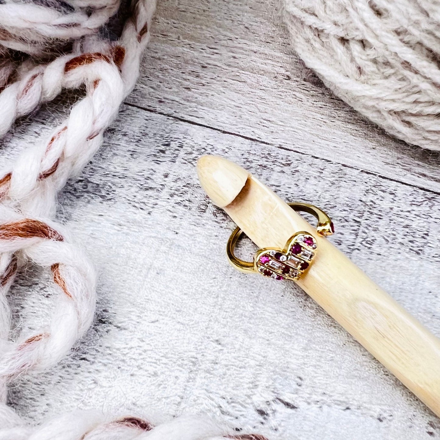 Red Heart Adjustable Tension Ring 18K Gold Cubic Zirconia - The Desert Stream Stitch