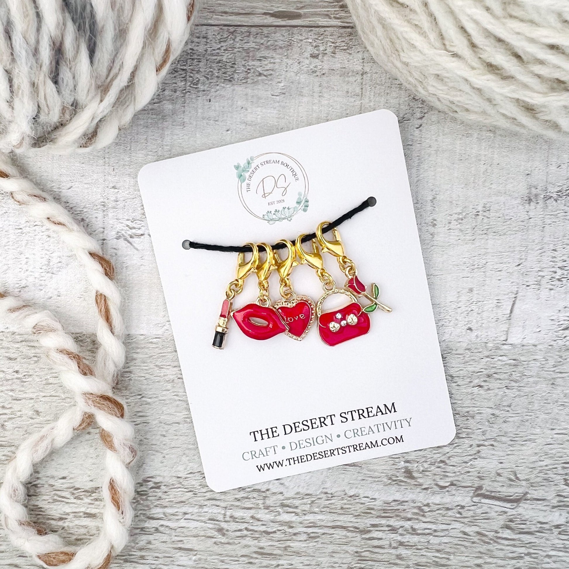 Scarlet Stitch Markers Set - Knitting and Crochet - The Desert Stream Stitch