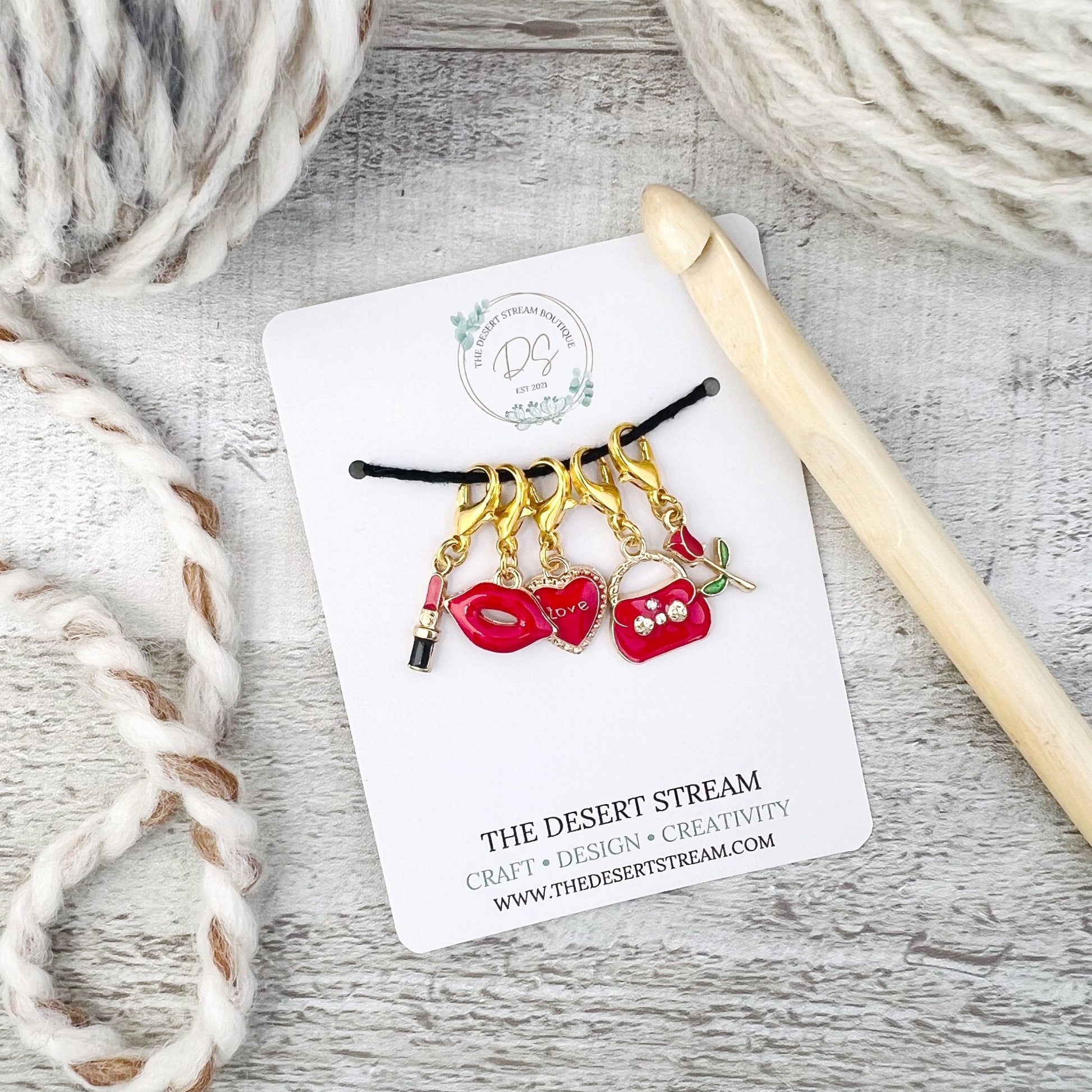 Scarlet Stitch Markers Set - Knitting and Crochet - The Desert Stream Stitch