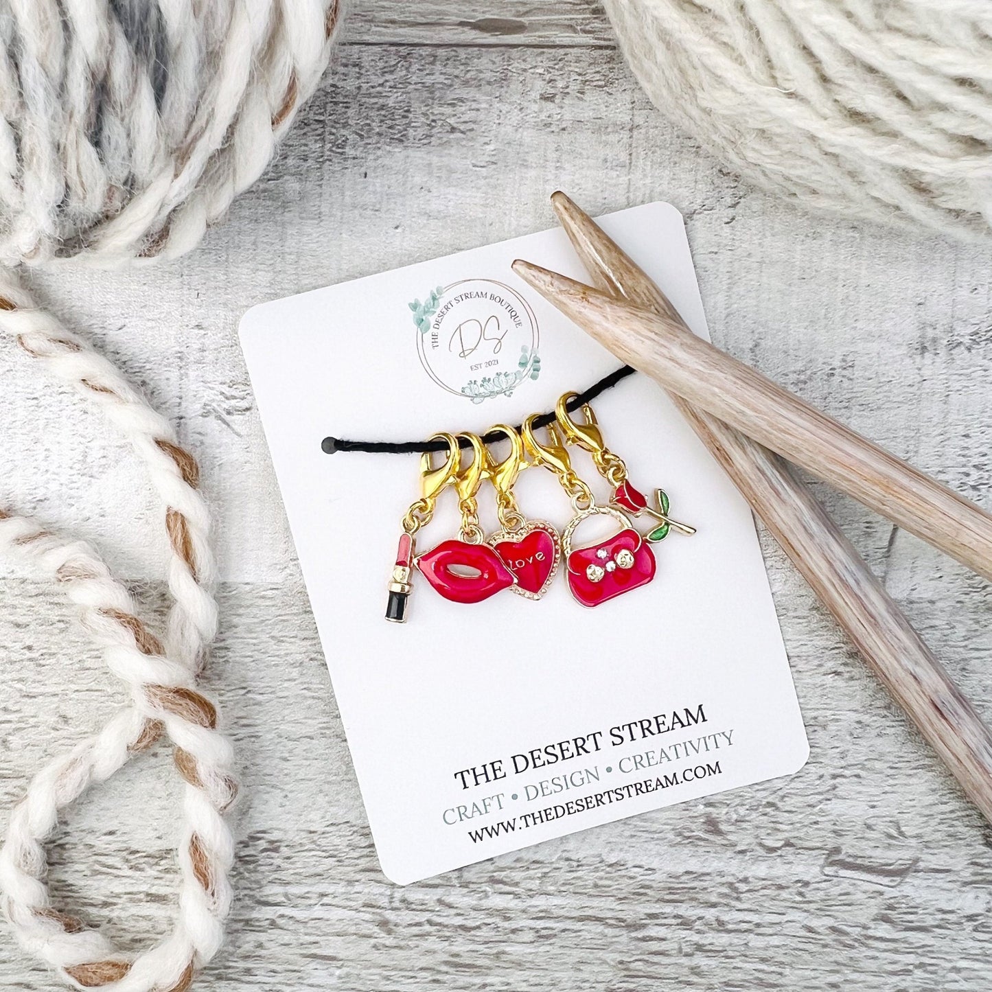 Scarlet Stitch Markers Set - Knitting and Crochet - The Desert Stream Stitch