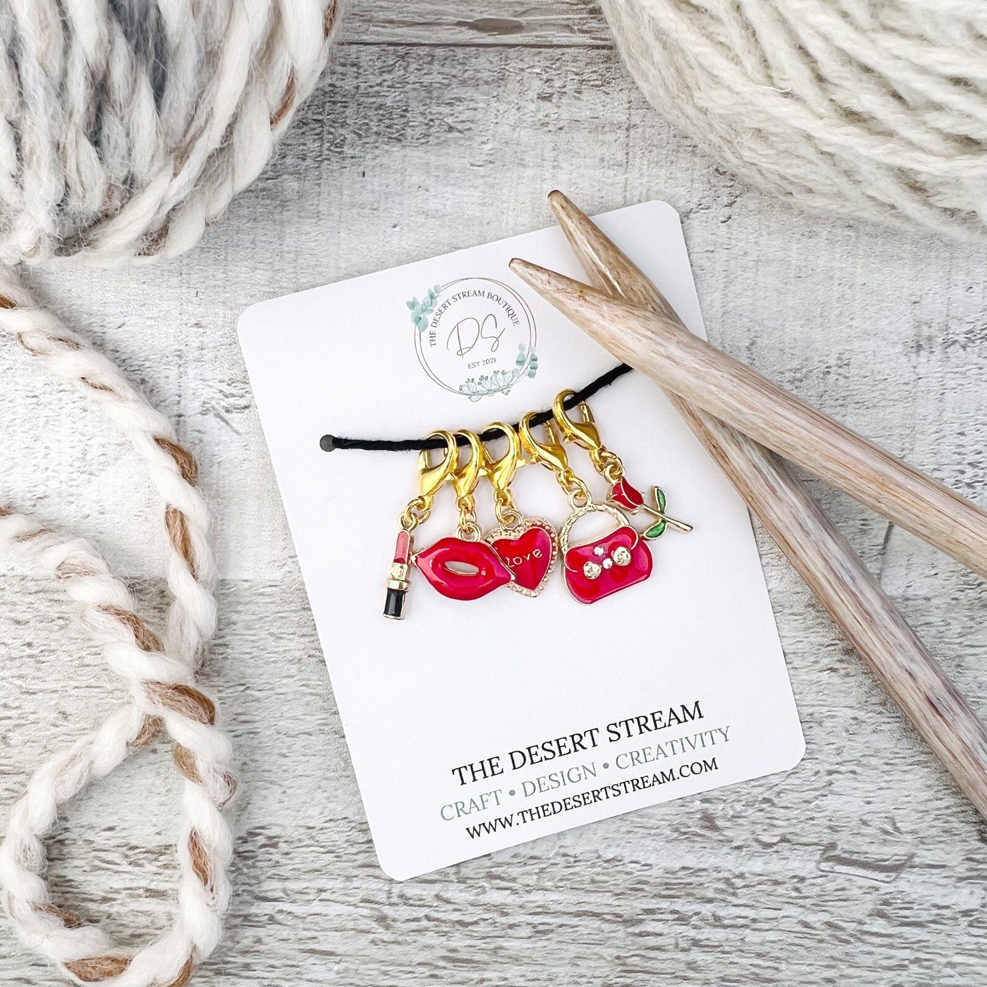 Scarlet Stitch Markers Set - Knitting and Crochet - The Desert Stream Stitch