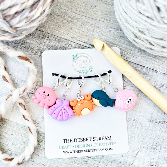Sea Creatures Stitch Markers Set - Knitting and Crochet - The Desert Stream Stitch
