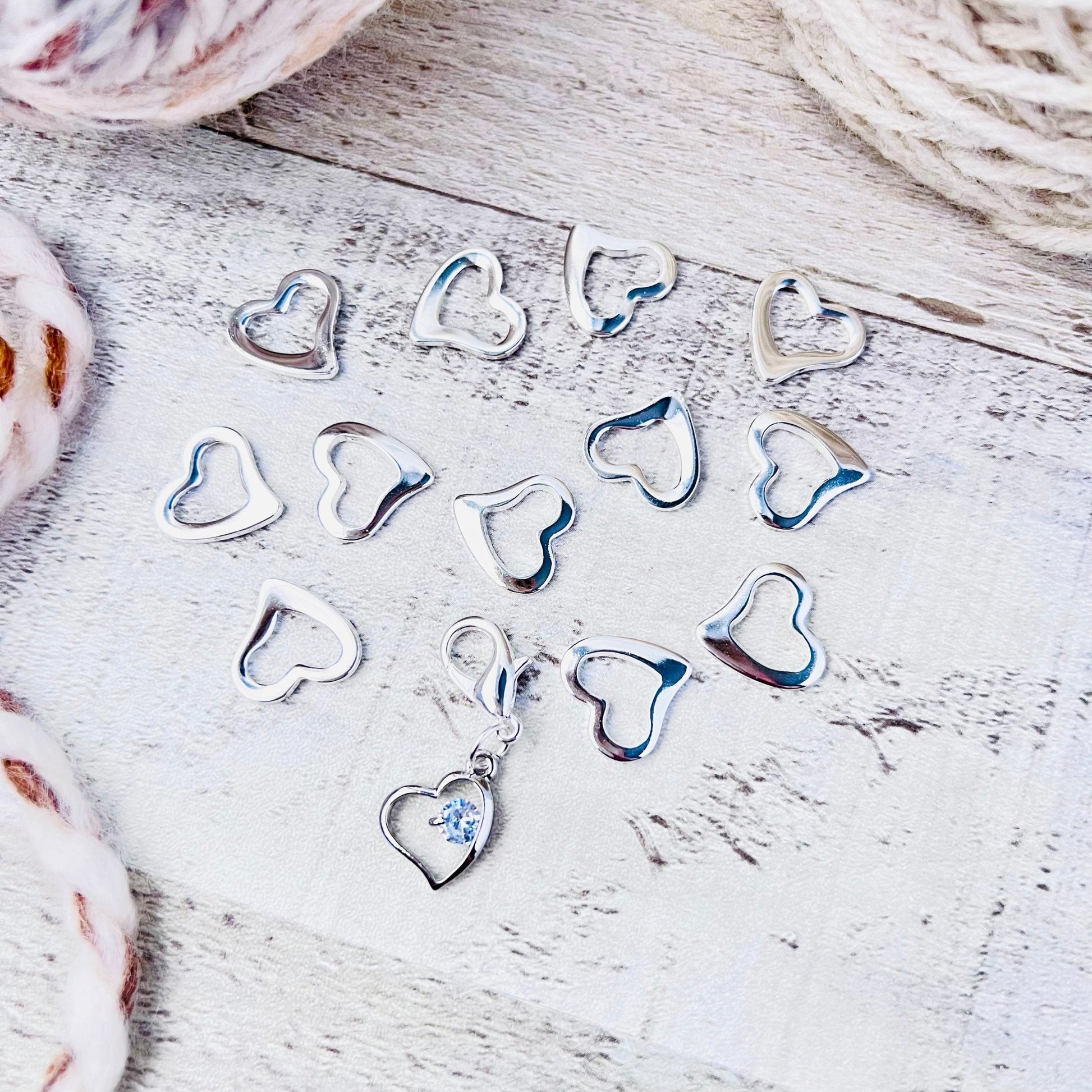 Silver Heart Stitch Markers 13 - Piece Set - Knitting - The Desert Stream Stitch