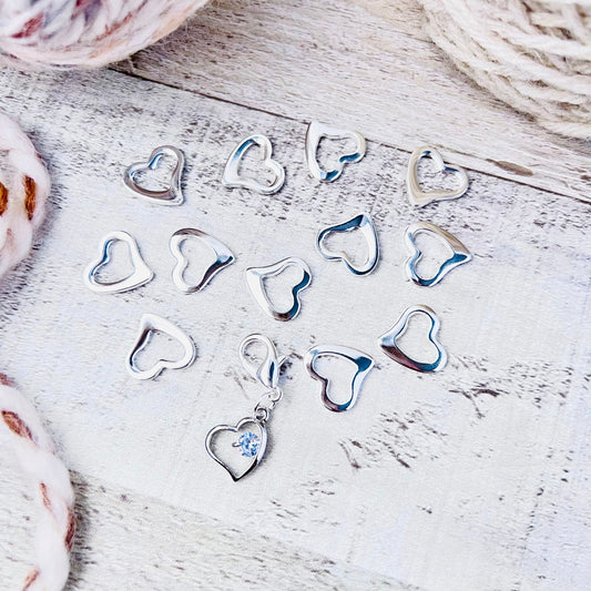 Silver Heart Stitch Markers 13 - Piece Set - Knitting - The Desert Stream Stitch