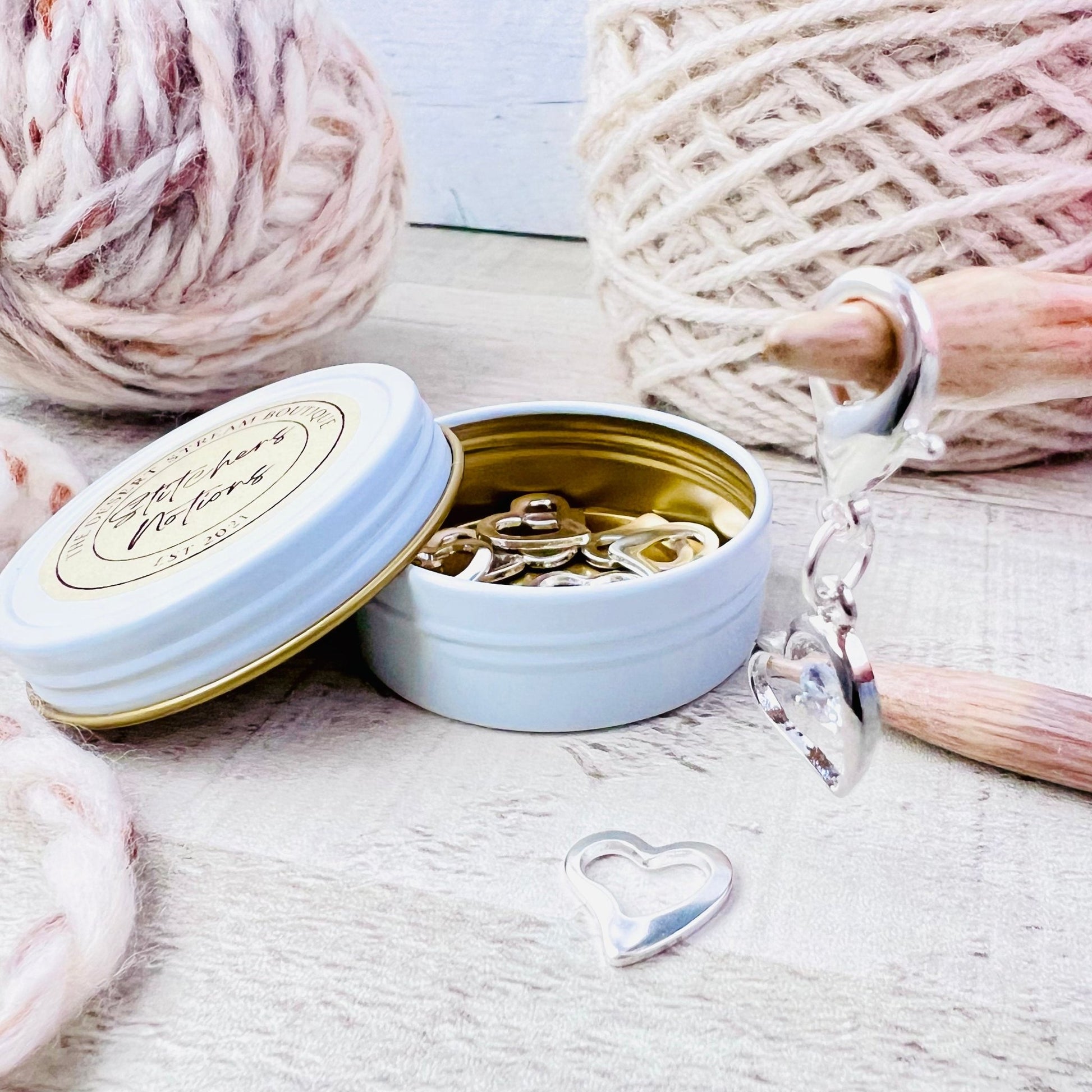 Silver Heart Stitch Markers 13 - Piece Set - Knitting - The Desert Stream Stitch