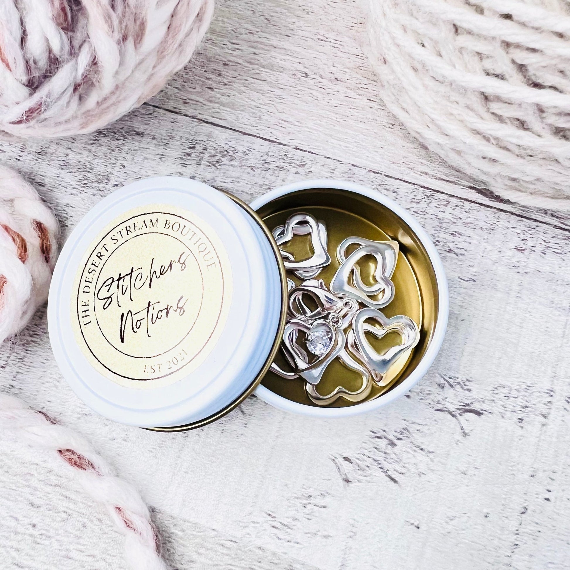 Silver Heart Stitch Markers 13 - Piece Set - Knitting - The Desert Stream Stitch