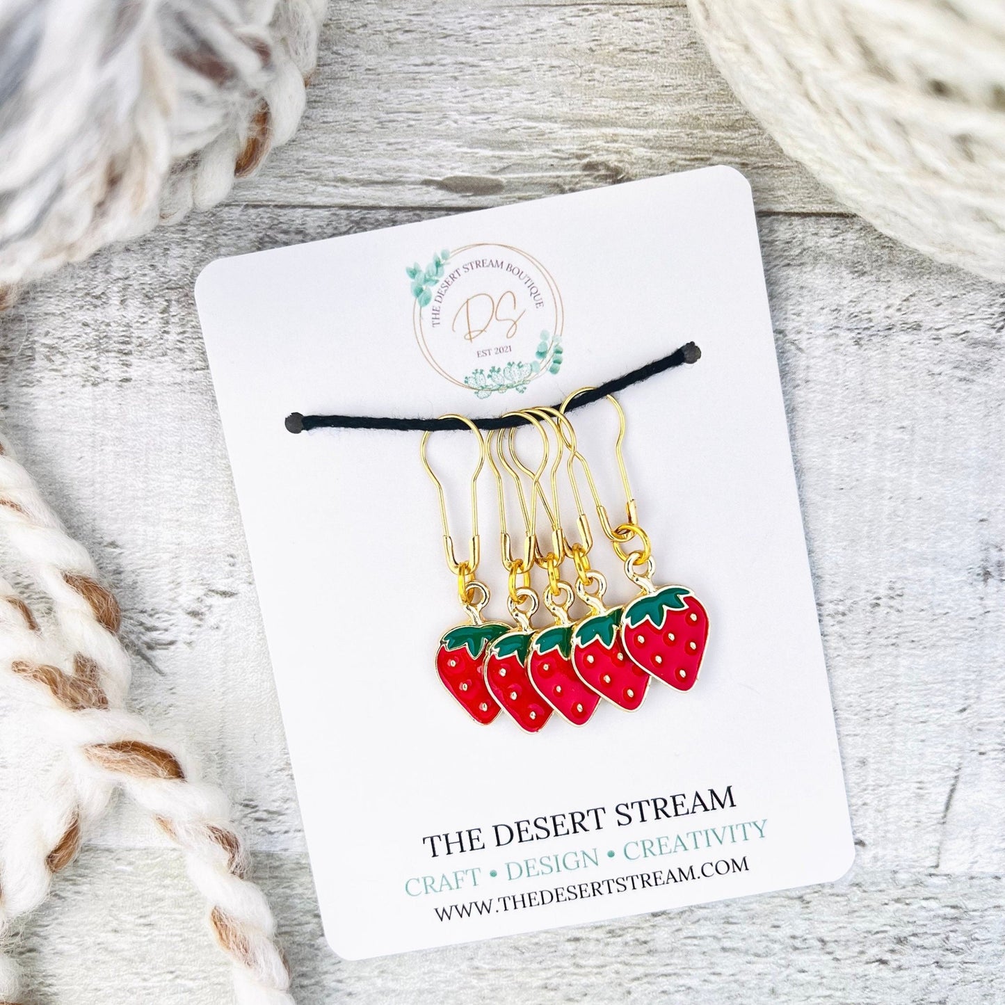 Strawberry Stitch Markers Set - Knitting and Crochet - The Desert Stream Stitch