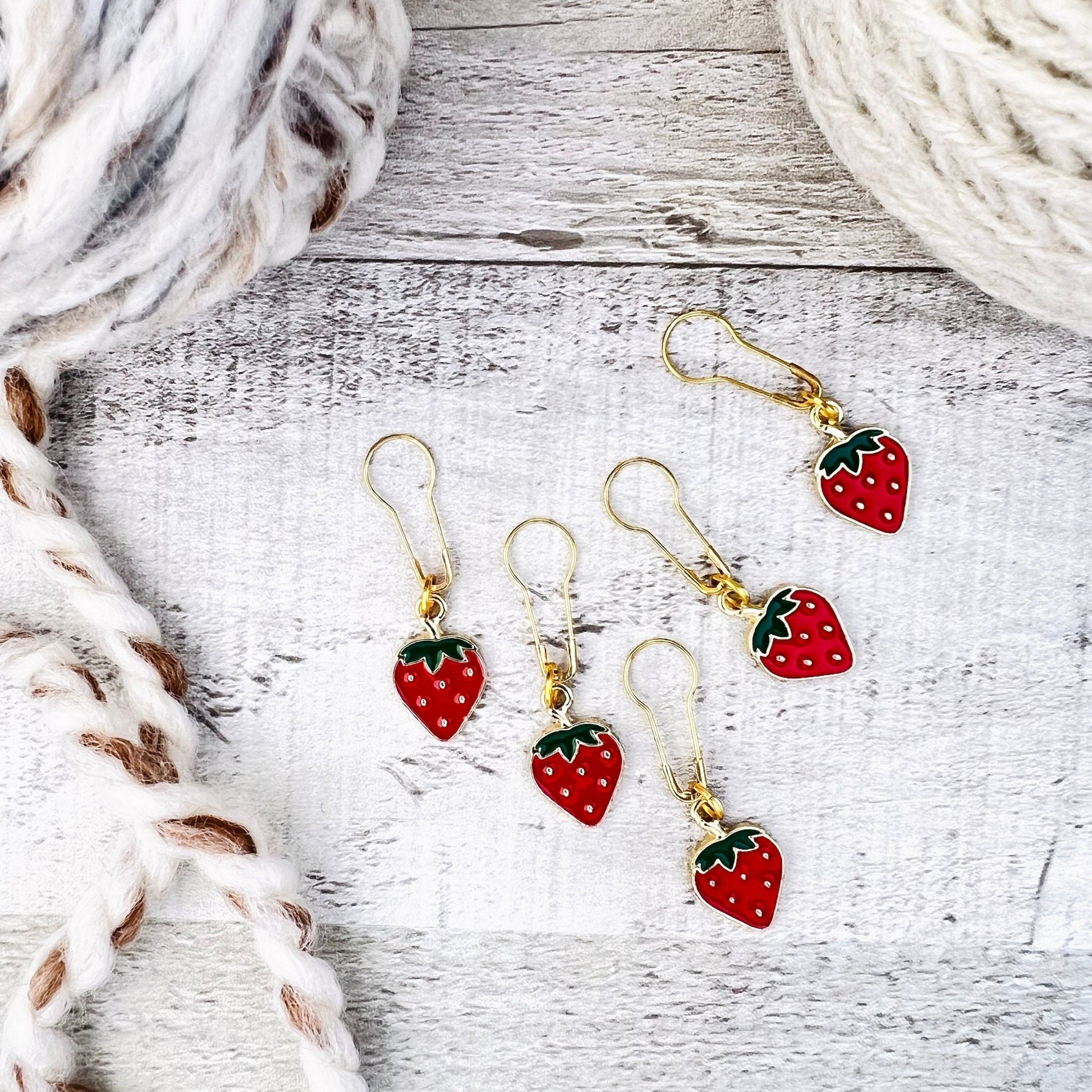 Strawberry Stitch Markers Set - Knitting and Crochet - The Desert Stream Stitch