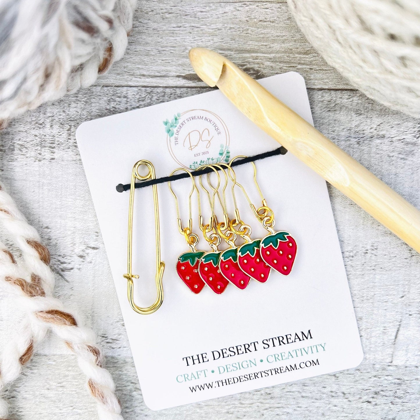 Strawberry Stitch Markers Set - Knitting and Crochet - The Desert Stream Stitch