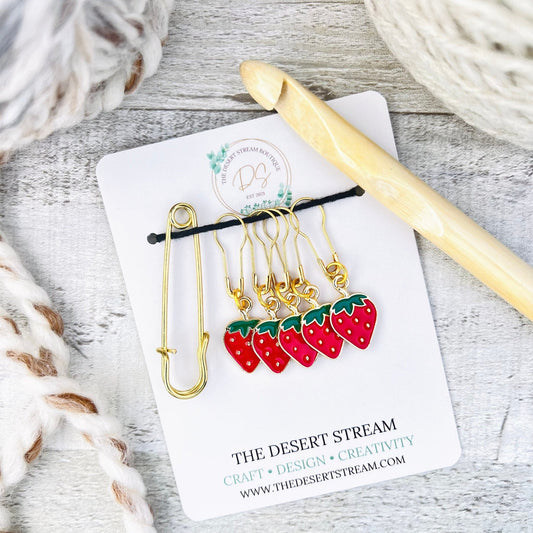 Strawberry Stitch Markers Set - Knitting and Crochet - The Desert Stream Stitch