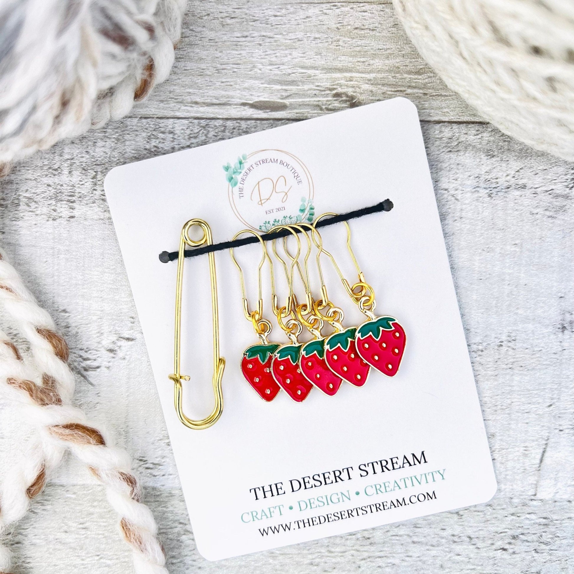 Strawberry Stitch Markers Set - Knitting and Crochet - The Desert Stream Stitch