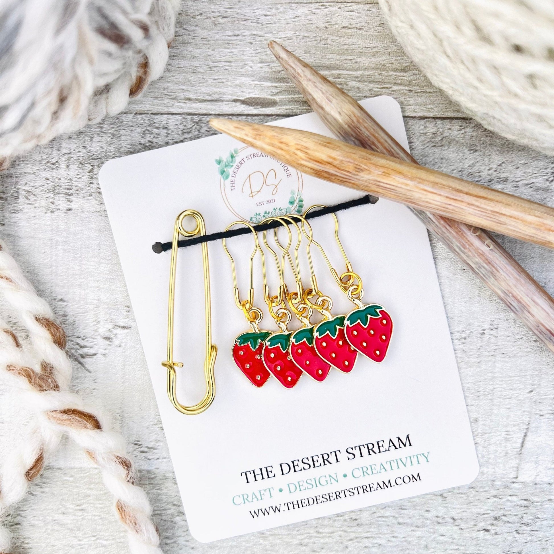 Strawberry Stitch Markers Set - Knitting and Crochet - The Desert Stream Stitch