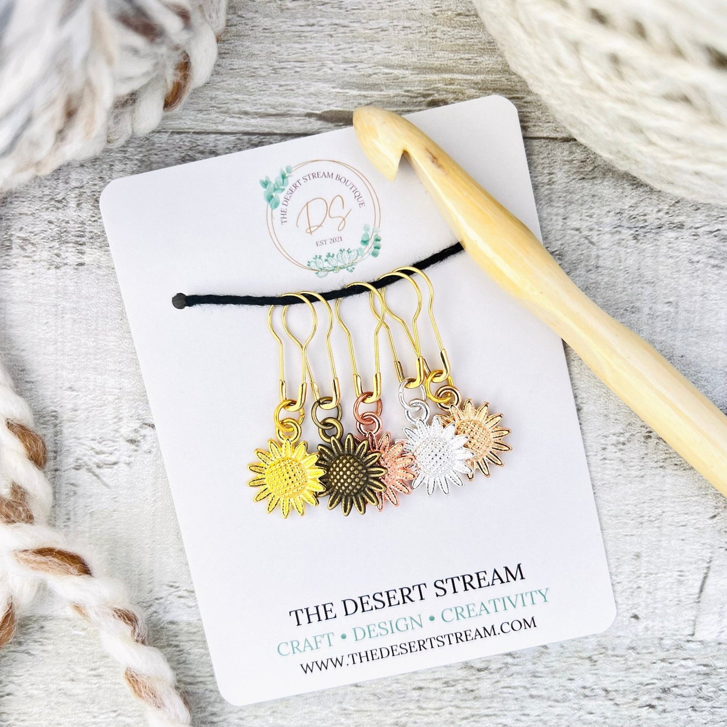 Sunflower Stitch Markers Set - Knitting and Crochet - The Desert Stream Stitch