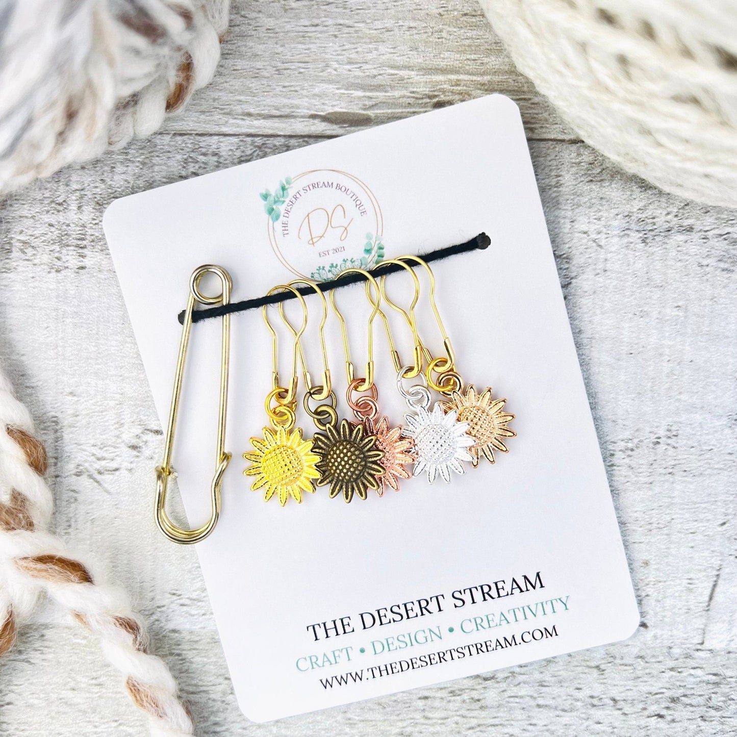 Sunflower Stitch Markers Set - Knitting and Crochet - The Desert Stream Stitch
