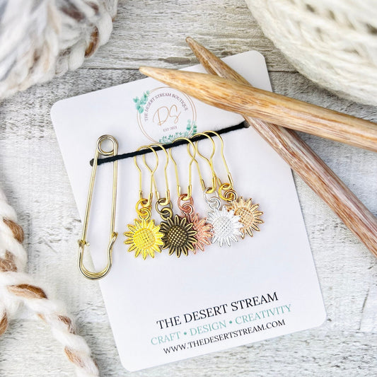 Sunflower Stitch Markers Set - Knitting and Crochet - The Desert Stream Stitch