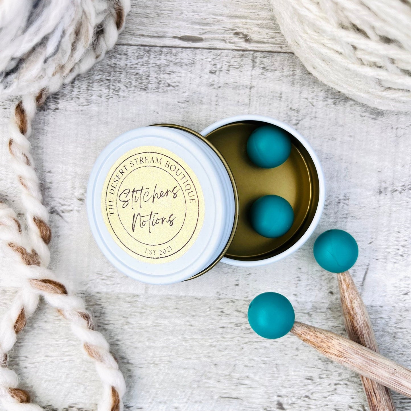 Teal Stitch Stoppers Knitting Needle Point Protectors - The Desert Stream Stitch