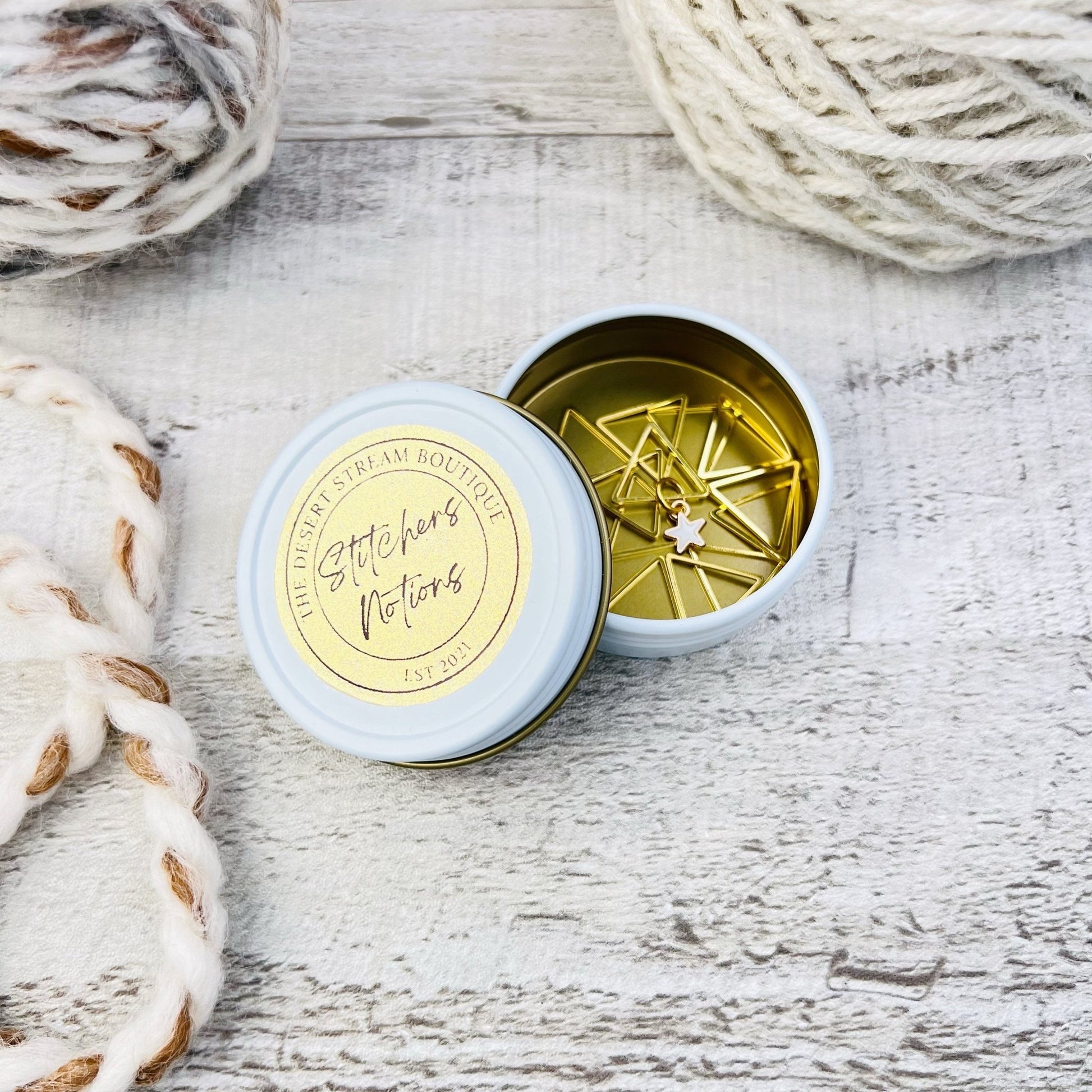 Triangle Stitch Markers 13 - Piece Tin Set - Knitting - The Desert Stream Stitch