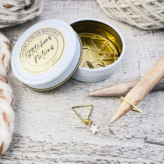 Triangle Stitch Markers 13 - Piece Tin Set - Knitting - The Desert Stream Stitch