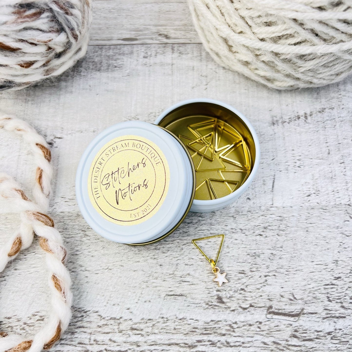 Triangle Stitch Markers 13 - Piece Tin Set - Knitting - The Desert Stream Stitch