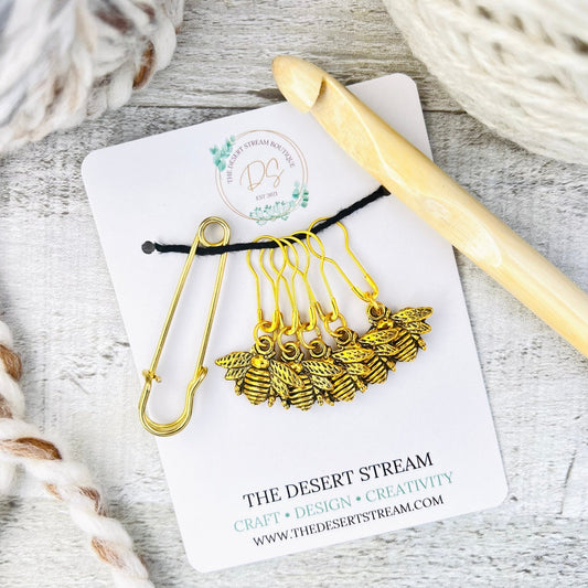 Vintage Bee Stitch Markers Set - Knitting and Crochet - The Desert Stream Stitch