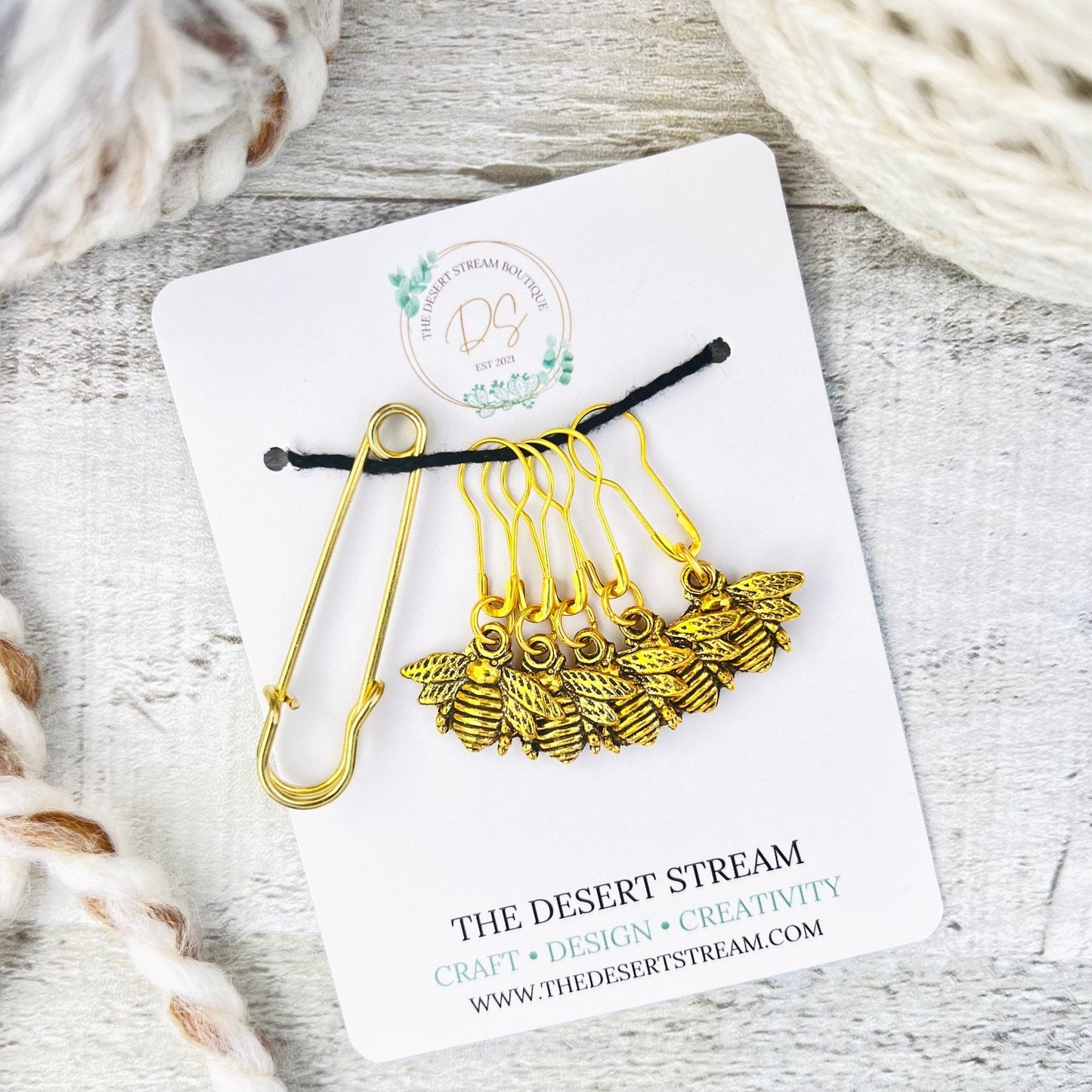 Vintage Bee Stitch Markers Set - Knitting and Crochet - The Desert Stream Stitch