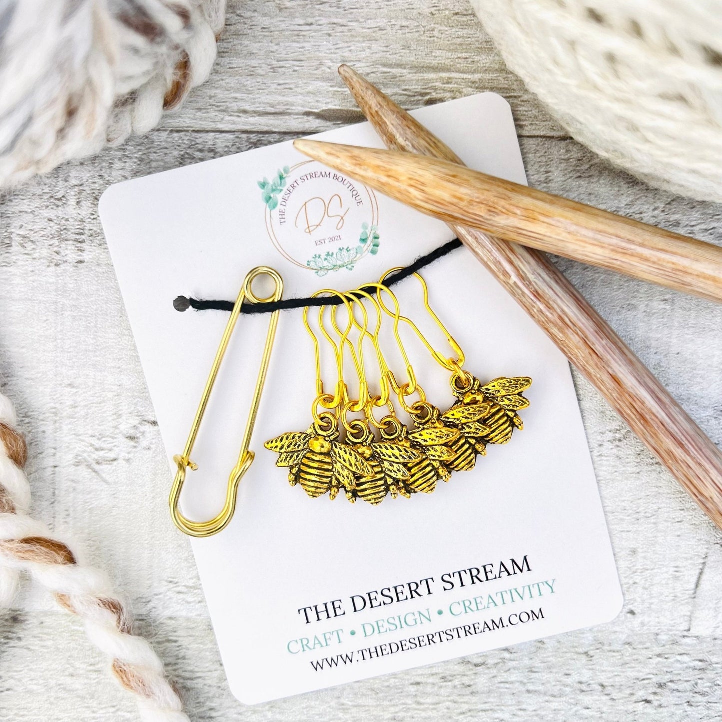 Vintage Bee Stitch Markers Set - Knitting and Crochet - The Desert Stream Stitch